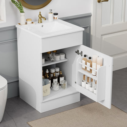 Effervescent Vanes Wood Frame 20" Bathroom Vanity with Ceramic Sink, Cabinet with Soft-Closing Door Shelf and Adjustable Shelf, Open Back, Metal Hardware, Storage/Organizer, White