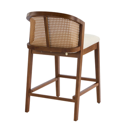 Tatti Indoor Wooden Counter stool, Wood Frame with Beige Upholstery, Set of 2