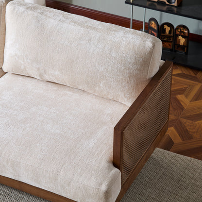 EMIR 72" Square Arm 3-Seater Sofa with Cane Rattan and Wooden Frame