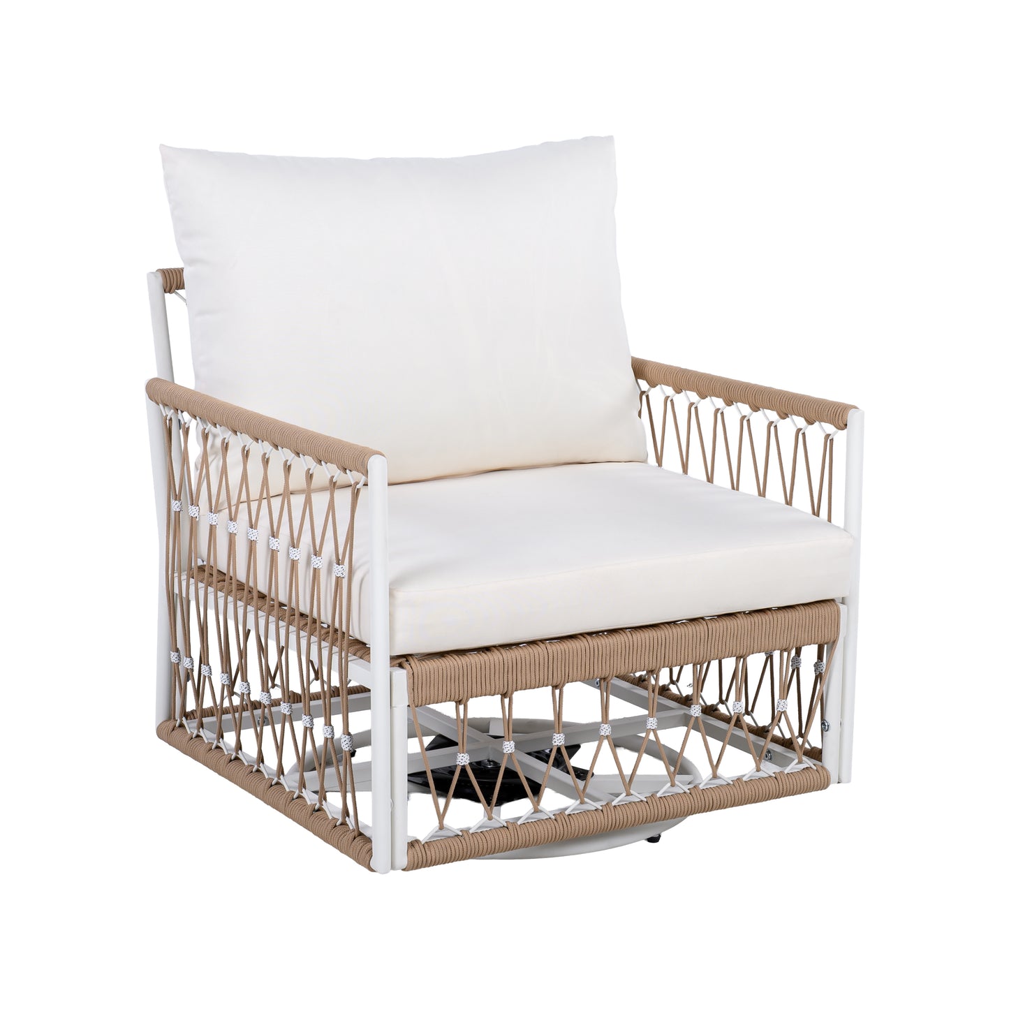 360° Swivel Bohemian Outdoor Lounge Chair with Handwoven Rope,Waterproof Cushions[Set of 2]