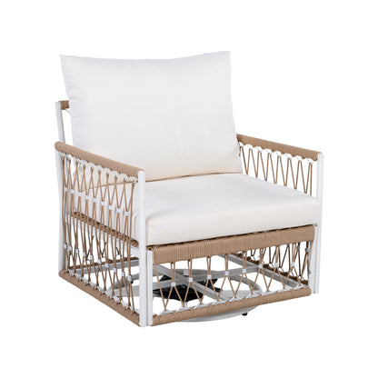 360° Swivel Bohemian Outdoor Lounge Chair with Handwoven Rope,Waterproof Cushions[Set of 2]