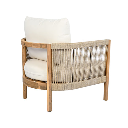 Fernver Ourdoor Woven Rope Patio Acacia Wood Club Chair, With Cushion