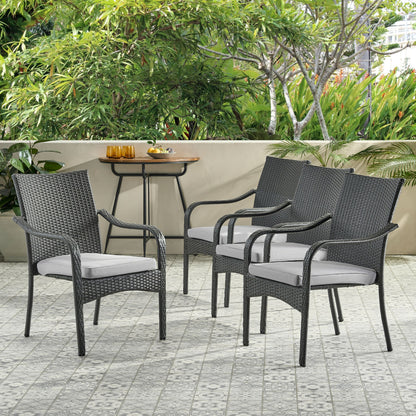 Perseer Outdoor PE Rattan Stacking Chair with Iron Frame and Cushions,Set of 4