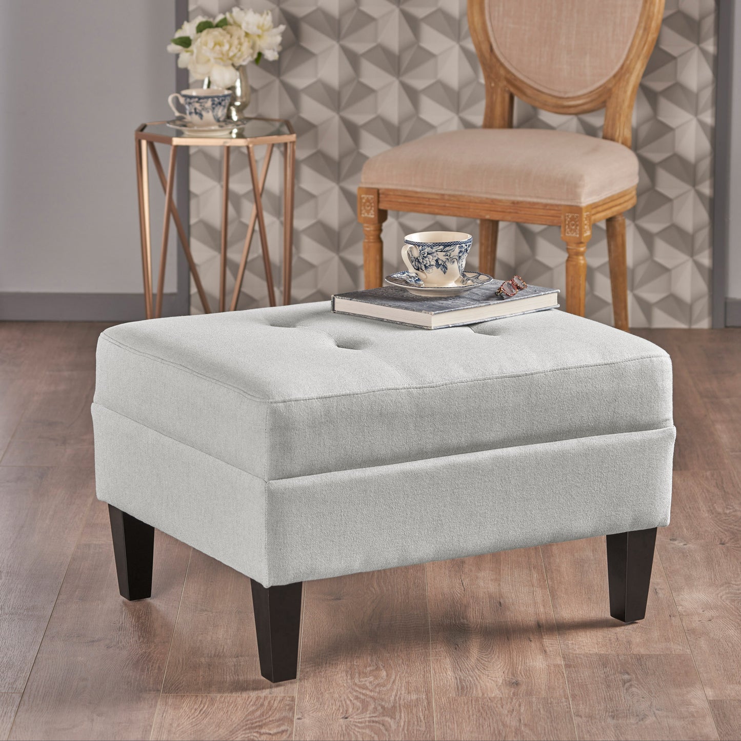 Briseis High-quality Upholstered Ottoman with birch legs, comfortable lounge stool