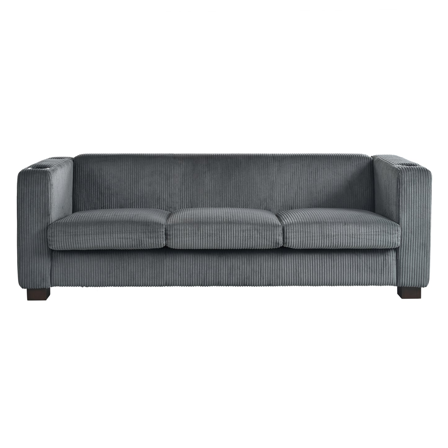 Modern three-seat Solid Wood sofa in striped finish with two cup holders