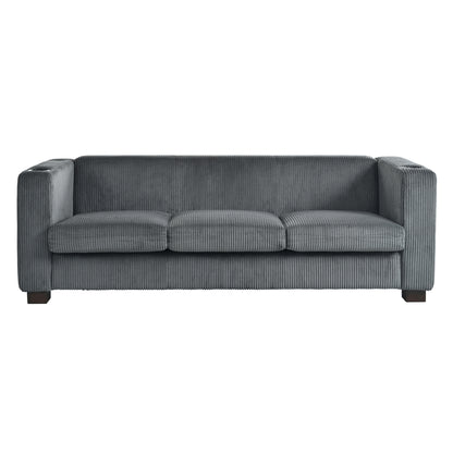 Modern three-seat Solid Wood sofa in striped finish with two cup holders