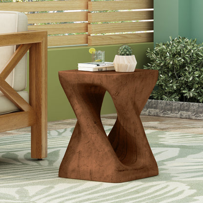 Woanar MGO Twist Shape Side Table, Wood-like texture