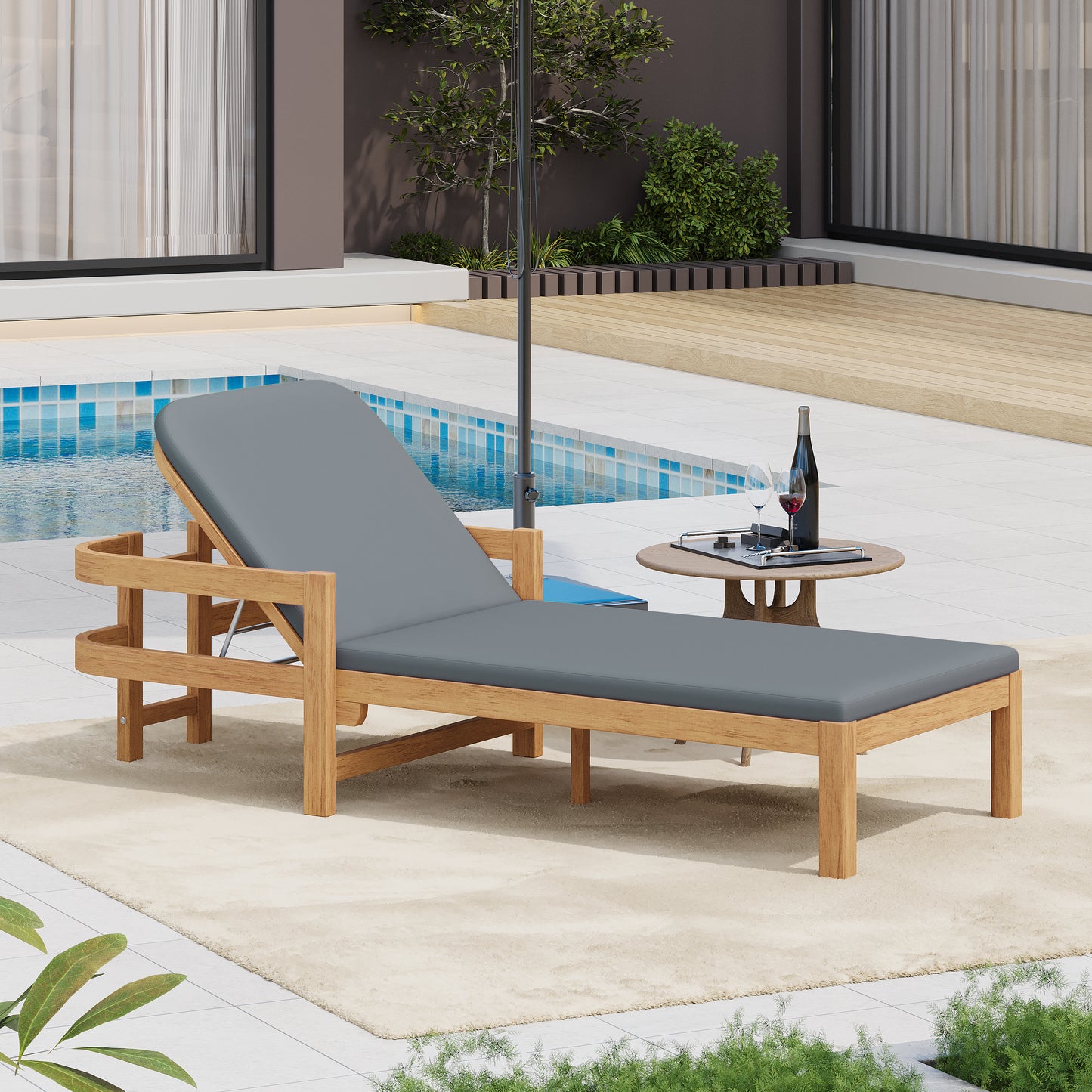 Calora Acacia Outdoor Modern Wood Chaise Lounge Chairs for Patio or Poolside