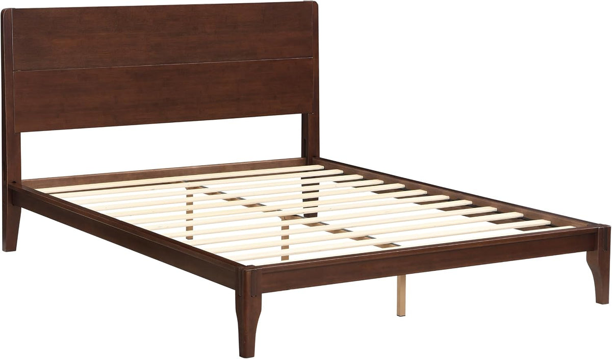 GDFStudio Mid-Century Modern Queen Size Platform Bed Frame, 12 Inch, Solid Bamboo Wood, Eco-Friendly Design with Wood Slat Support, No Box Spring Needed, Easy Assembly, Chocolate Finish