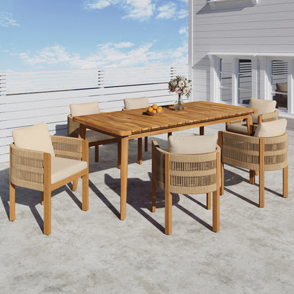 Sylvia Outdoor Dining Set with Acacia Wood Table and 6 Chairs,Waterproof Cushions