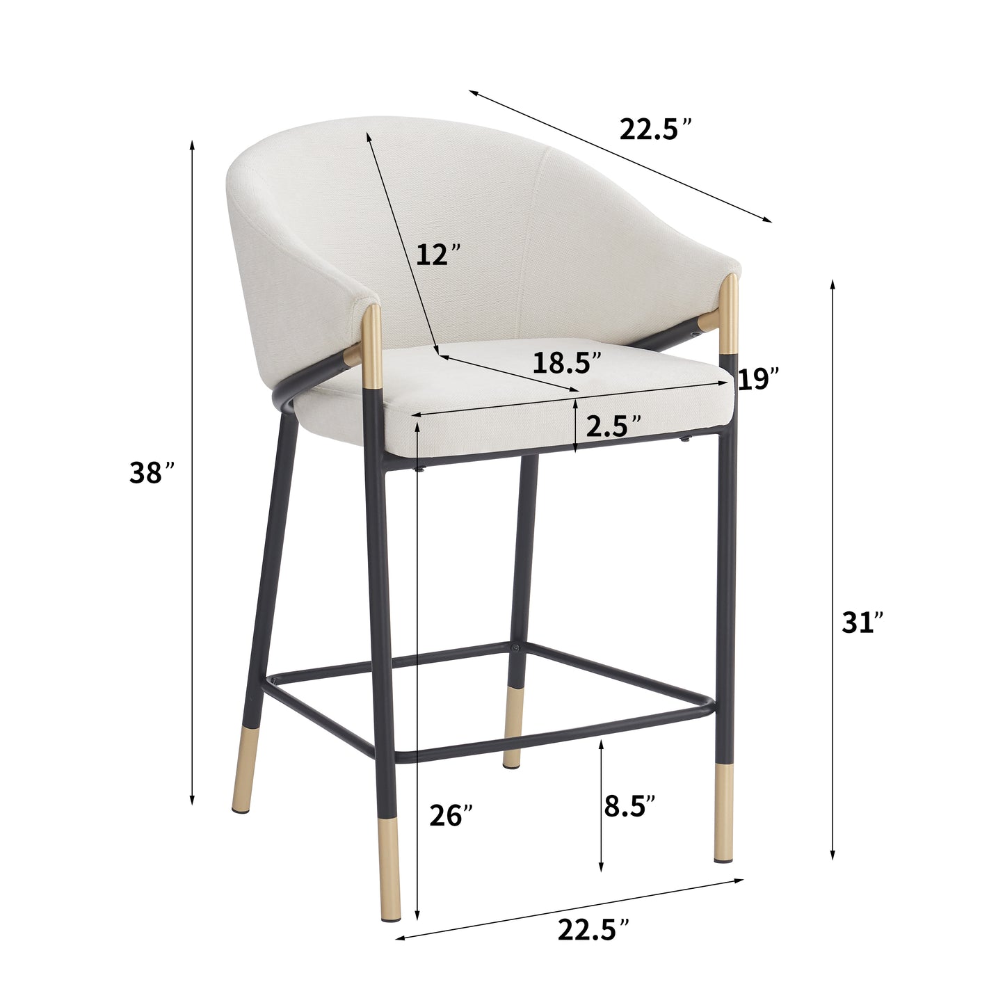 Zayana 26" Seat Height, Modern Bar Stool with Curved Armrests,Set of 2