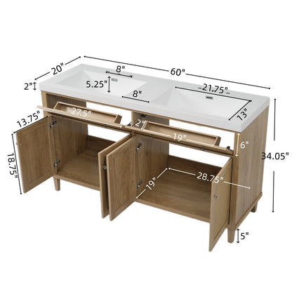 Silas 60 Inch Bathroom Vanity with Double Sink ( SMC Sink ), Large Storage Space