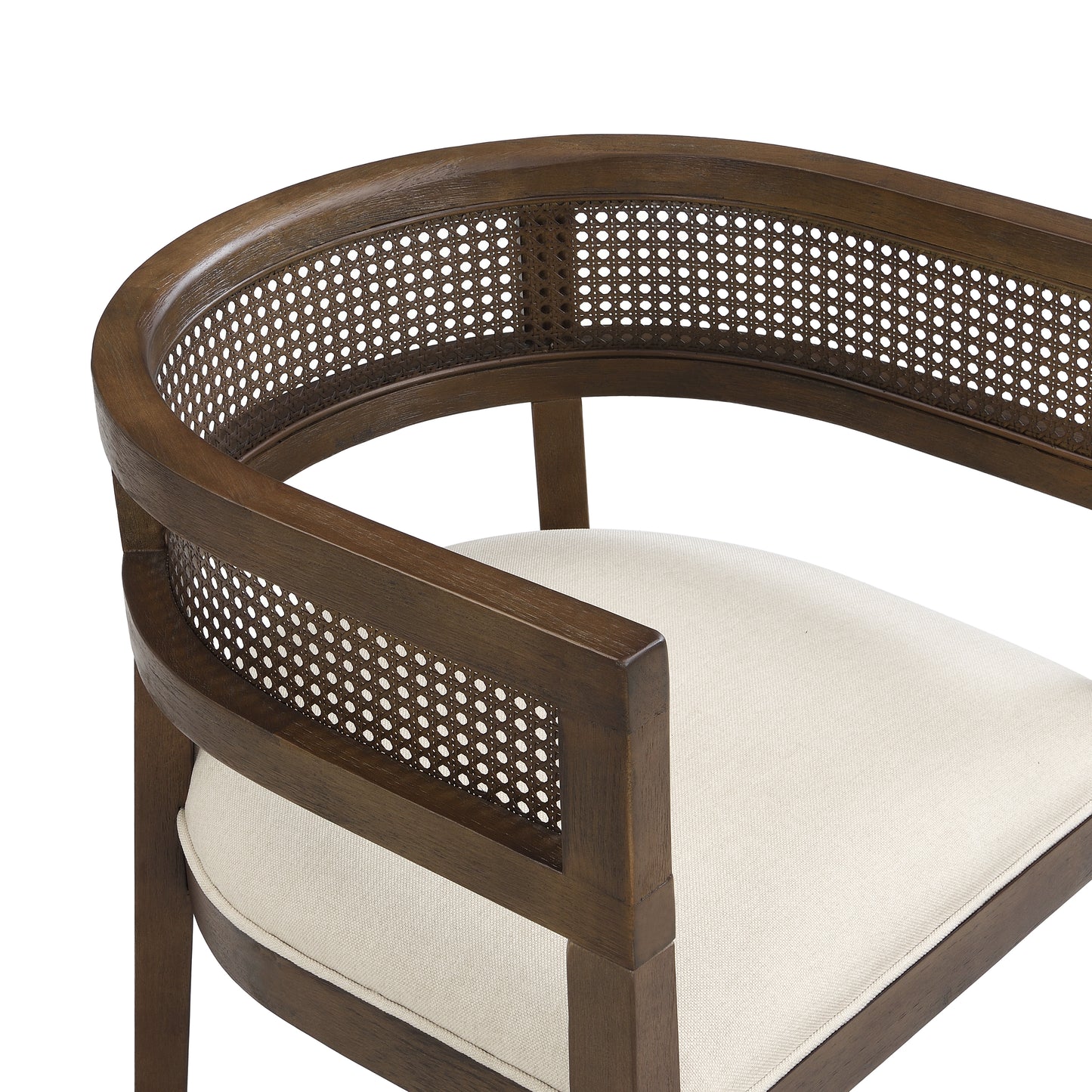 Bastian Dining Chairs with Rattan Backrest, Upholstered Seat, Set of 2