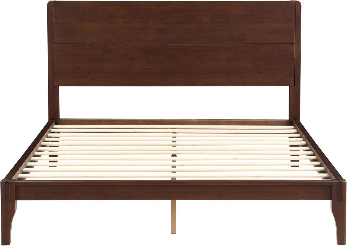GDFStudio Mid-Century Modern Queen Size Platform Bed Frame, 12 Inch, Solid Bamboo Wood, Eco-Friendly Design with Wood Slat Support, No Box Spring Needed, Easy Assembly, Chocolate Finish