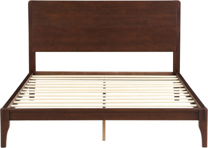 GDFStudio Mid-Century Modern Queen Size Platform Bed Frame, 12 Inch, Solid Bamboo Wood, Eco-Friendly Design with Wood Slat Support, No Box Spring Needed, Easy Assembly, Chocolate Finish