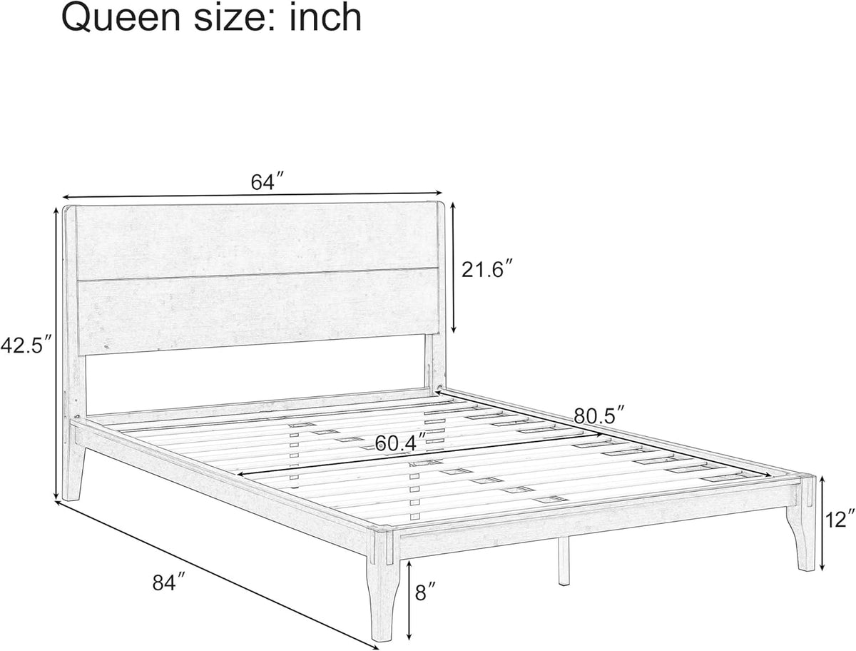 GDFStudio Mid-Century Modern Queen Size Platform Bed Frame, 12 Inch, Solid Bamboo Wood, Eco-Friendly Design with Wood Slat Support, No Box Spring Needed, Easy Assembly, Chocolate Finish