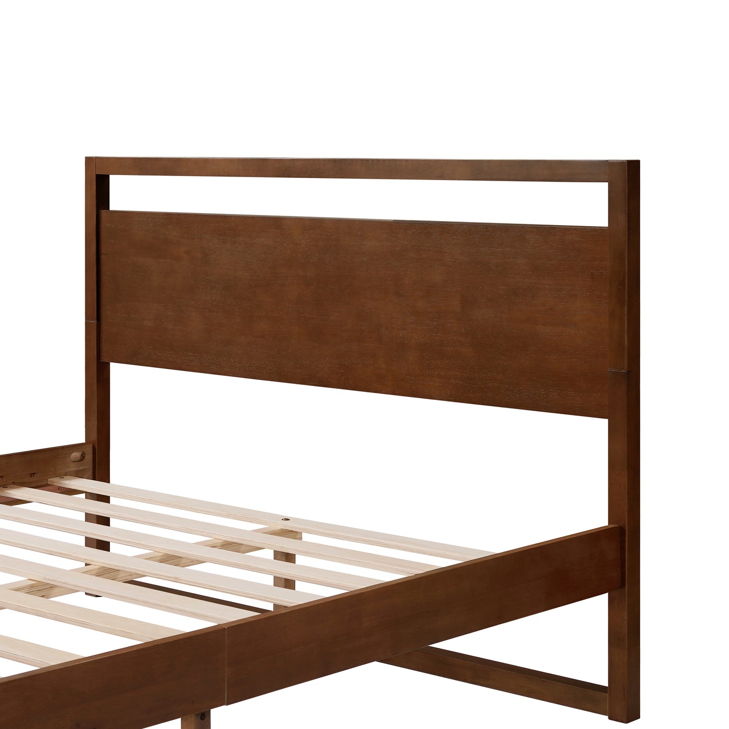 Quorrilos Walnut Wood Queen Bed with Headboard and Silent Slats