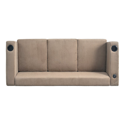 Modern three-seat Solid Wood sofa in striped finish with two cup holders
