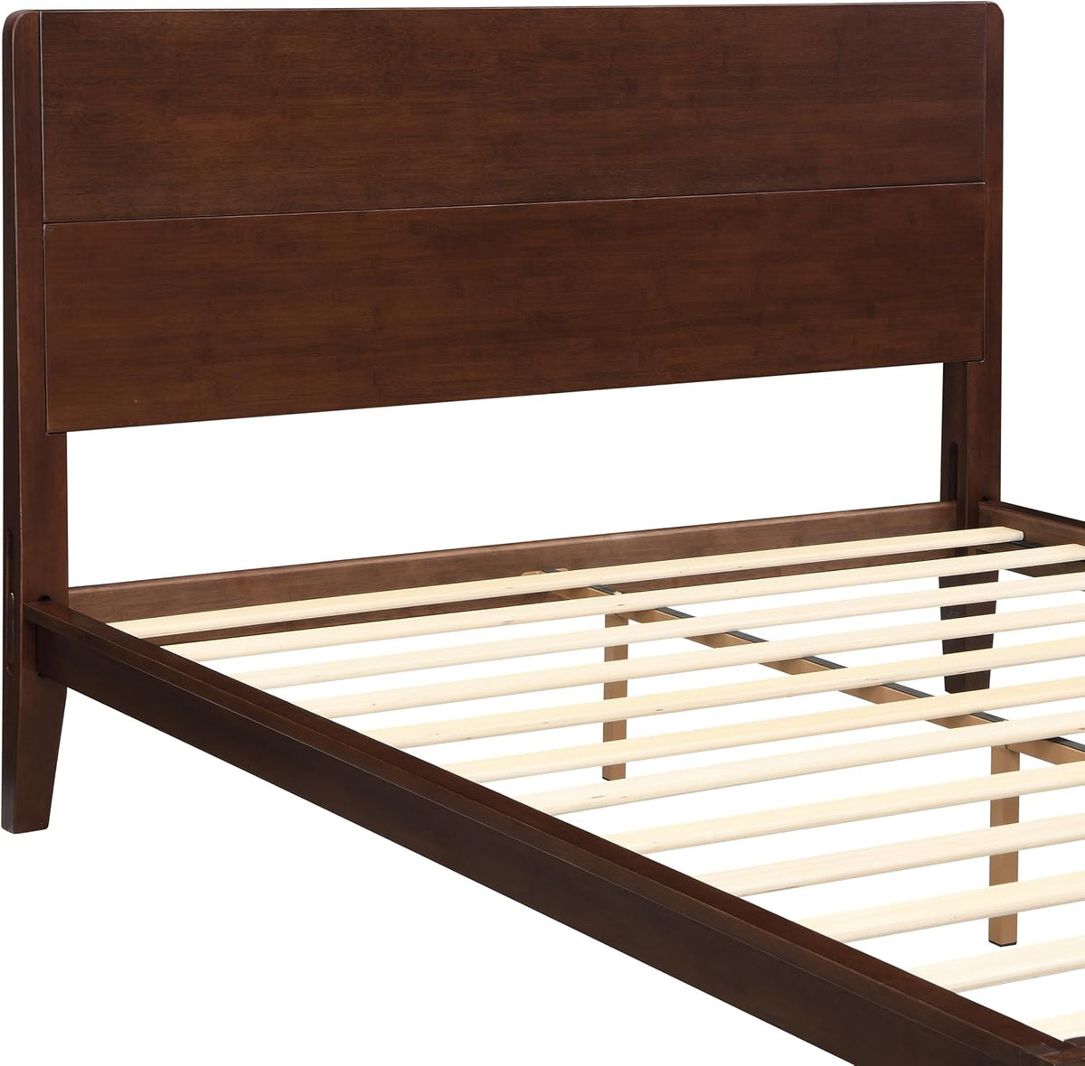 GDFStudio Mid-Century Modern Queen Size Platform Bed Frame, 12 Inch, Solid Bamboo Wood, Eco-Friendly Design with Wood Slat Support, No Box Spring Needed, Easy Assembly, Chocolate Finish
