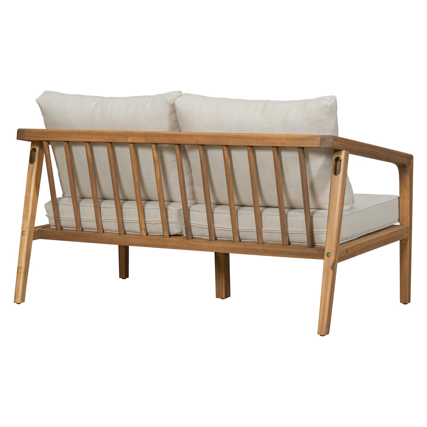 Lyrana Outdoor Acacia Wood Loveseat,Club Chairs and Coffee Table Set with Cushions