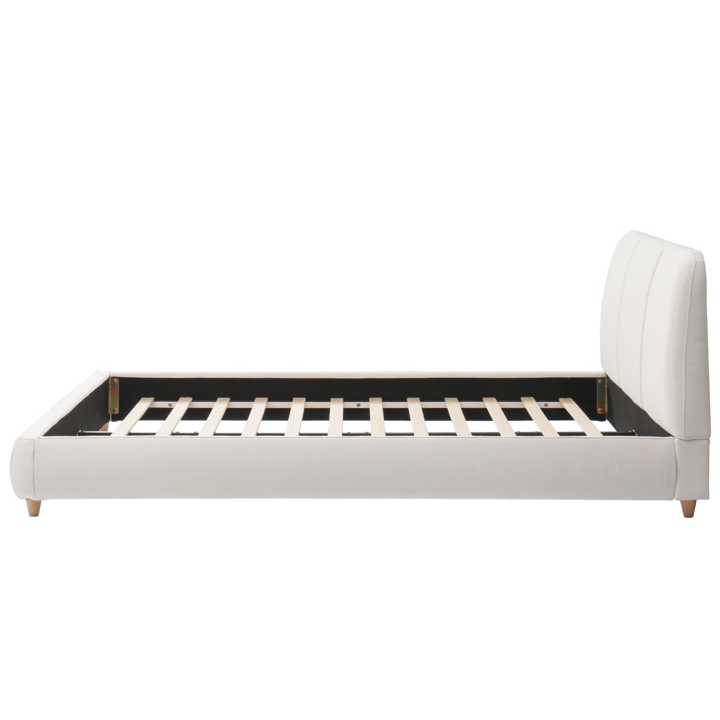 Jonah Modern Upholstered Bed Frame with Linen Fabric and Solid Wood Legs, White