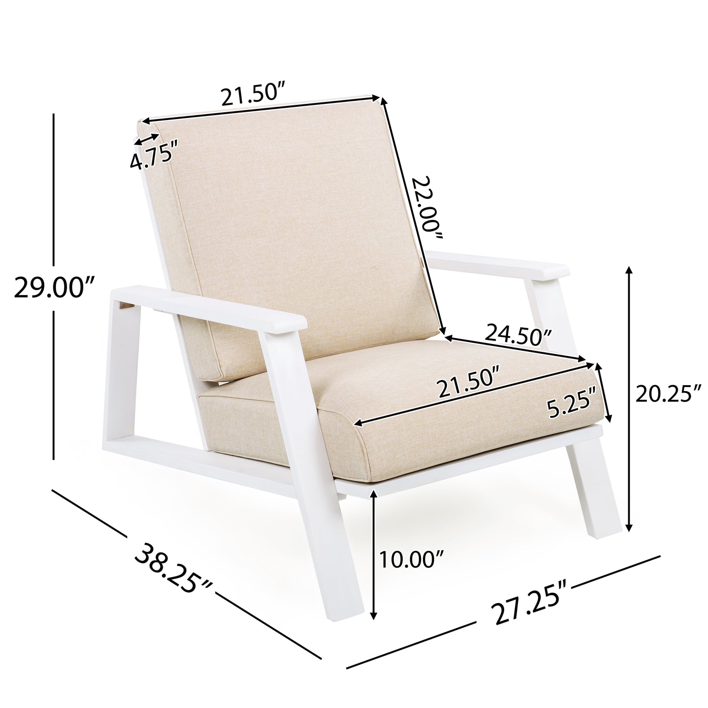 Youssef Patio Lounge Chair, Outdoor Club Chair with Beige Cushion