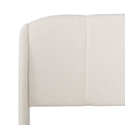 Florian Platform Bed, Soft Boucle Fabric Upholstered Platform bed with Curve-Shaped Design Headboard