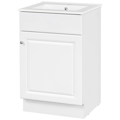 Effervescent Vanes Wood Frame 20" Bathroom Vanity with Ceramic Sink, Cabinet with Soft-Closing Door Shelf and Adjustable Shelf, Open Back, Metal Hardware, Storage/Organizer, White