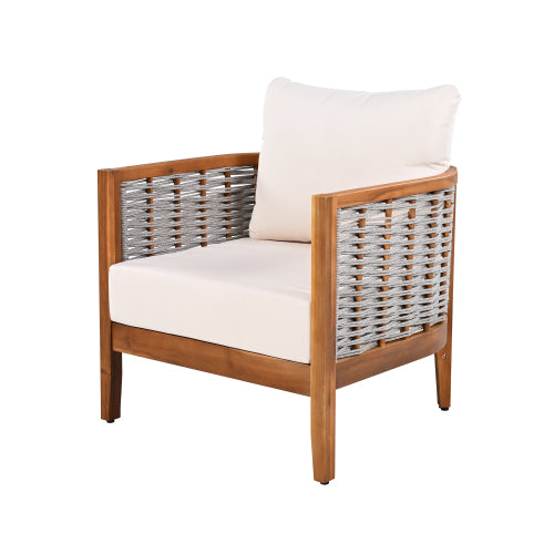 ThruBeam Outdoor Unique Tub Design 4-Seat Sofa Set with Woven Rope, 4 Pieces Acacia Wood Patio Furniture Set