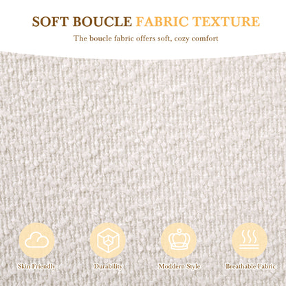 Selah Platform Bed, Boucle Fabric Upholstered Platform Bed,Curve-Shaped Design Headboard