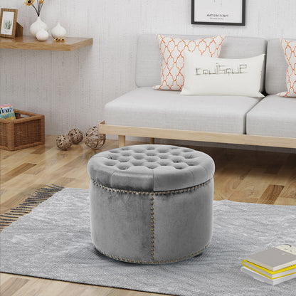 Peregrine Light luxury retro rivet decorative velvet ottoman, round cushioned stool