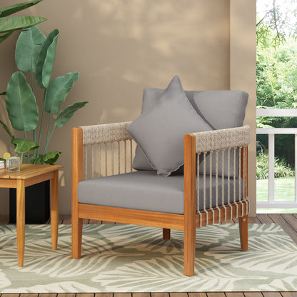 Tavithalae Acacia Wood Outdoor Club Chair with Water-Resistant  Cushions