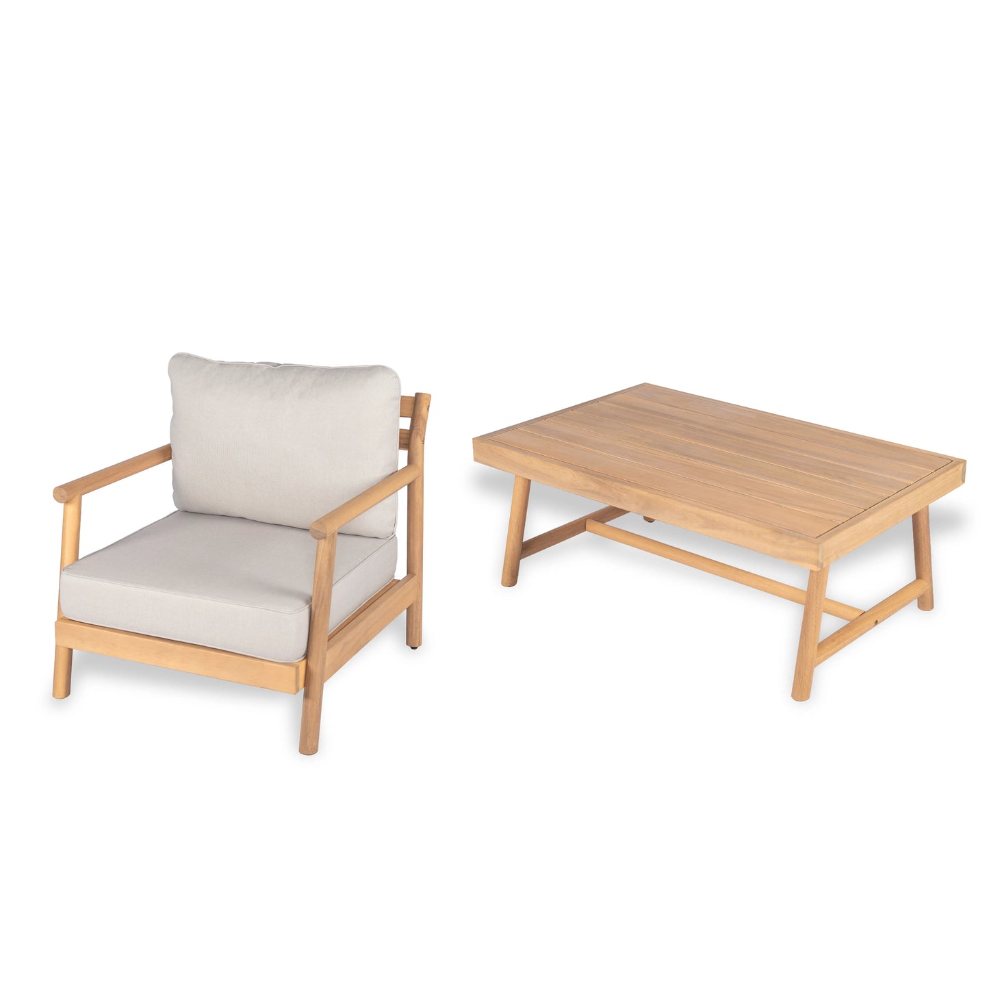 Selyric Patio Acacia Wood Chat Set, Club Chair + Coffee Table with Water-resistant Cushion