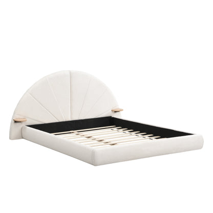 Nylorith Modern Nordic Design Unique Arched Boucle Bed with Small Table,Queen
