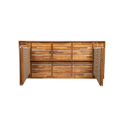 Vireor Outdoor Acacia Wood Dining Table,Slatted Tabletop and Handwoven Rattan Legs