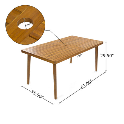 Janlish Modern Outdoor Patio Acacia Wood Dining Table with Umbrella Hole