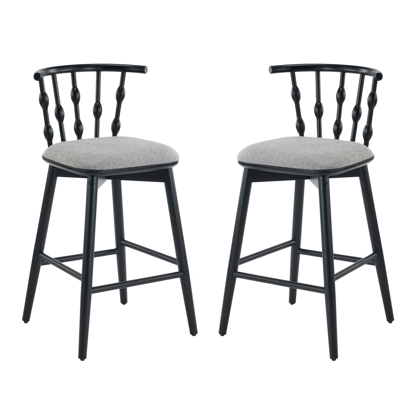 Dorio Indoor Wooden Barstool, Wood Finish With Beige Upholstery, Set of 2