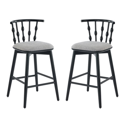 Dorio Indoor Wooden Barstool, Wood Finish With Beige Upholstery, Set of 2