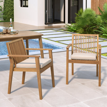 Somadorin Patio Dining Chair Set of 2 - Sturdy Acacia Wood, Comfortable Waterproof Seating