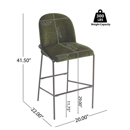 Galence Indoor Metal Upholstered Barstool, Antique Bronze Finish Frame, Set of 2