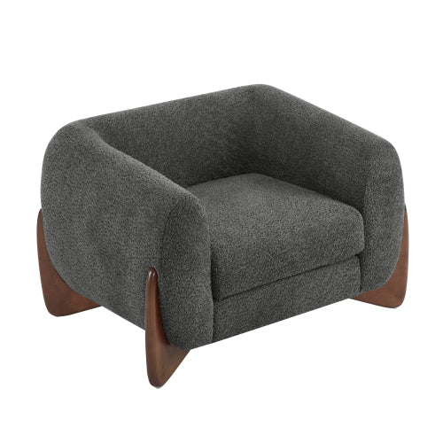 Zelora Modern Upholstered Boucle Club Chair, Birch Wood