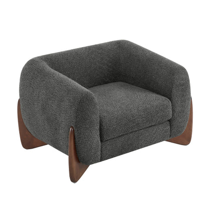 Zelora Modern Upholstered Boucle Club Chair, Birch Wood