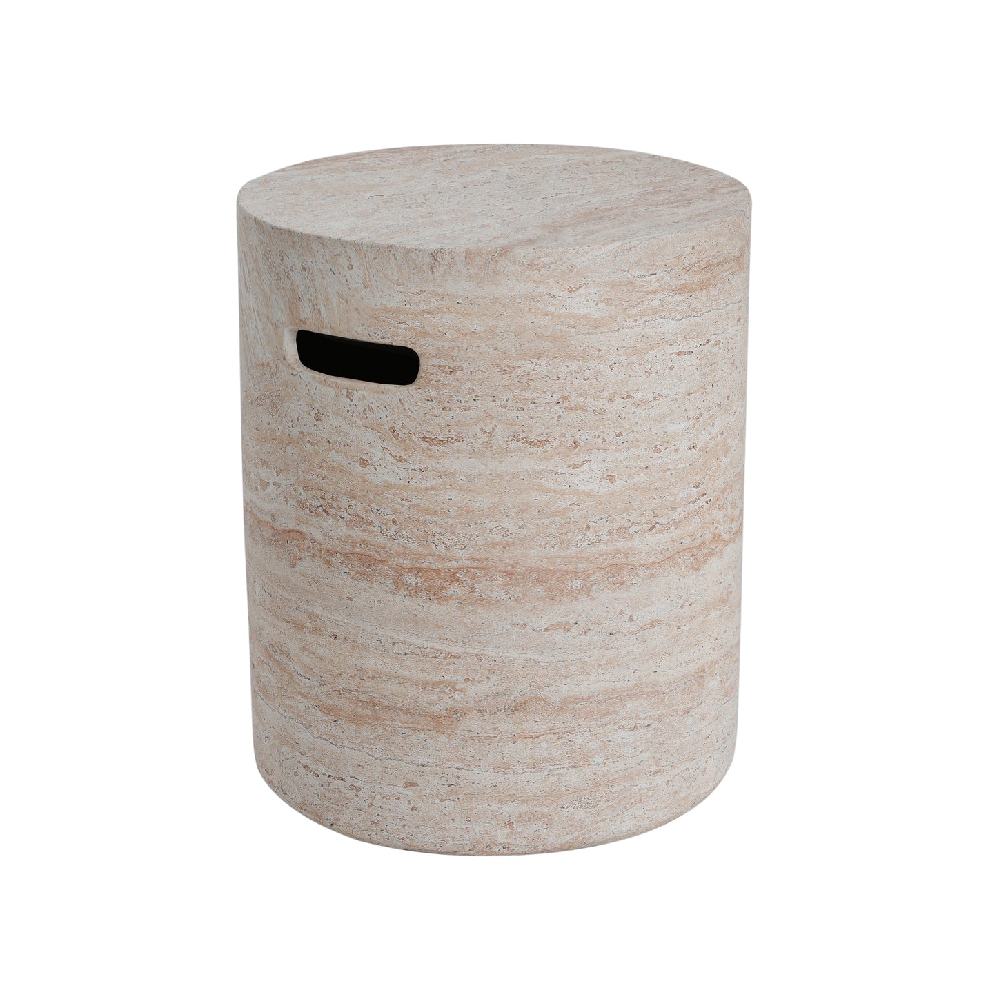 Montclair Outdoor Lightweight Concrete Side Table With Side Handles,Travertine Finish
