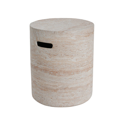 Montclair Outdoor Lightweight Concrete Side Table With Side Handles,Travertine Finish