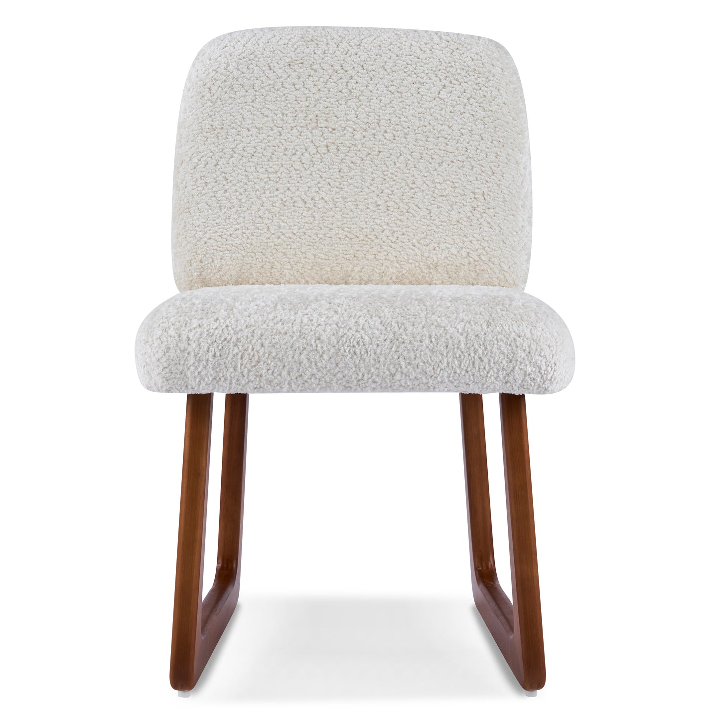 Elowen Dining Chair Set of 2, Plush Boucle Fabric Upholstered Chairs with Curved Wooden Legs, Beige & Brown, 300lbs Capacity