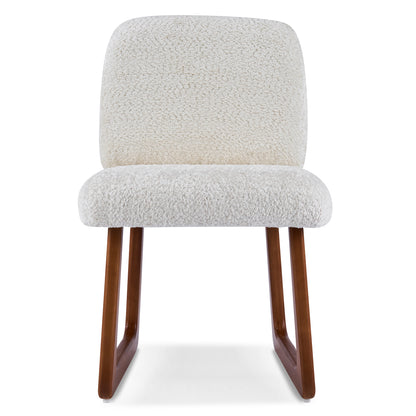 Elowen Dining Chair Set of 2, Plush Boucle Fabric Upholstered Chairs with Curved Wooden Legs, Beige & Brown, 300lbs Capacity