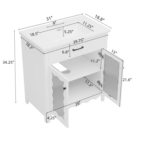 ‌Nexail 31" Bathroom Vanity with Tempered Glass