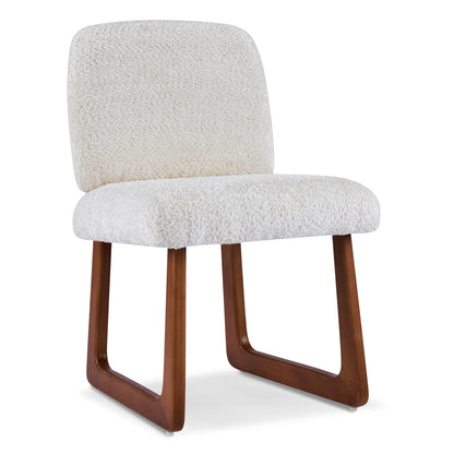 Elowen Dining Chair Set of 2, Plush Boucle Fabric Upholstered Chairs with Curved Wooden Legs, Beige & Brown, 300lbs Capacity