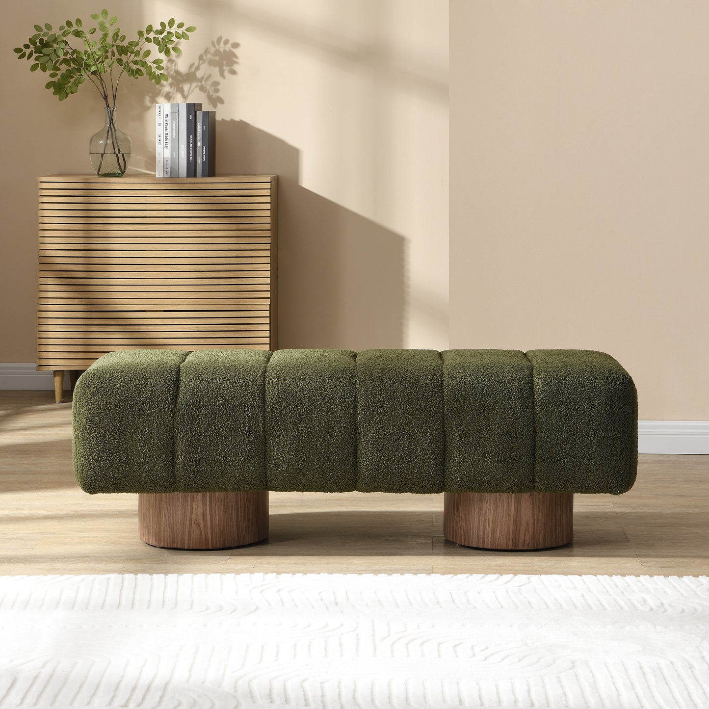 Sylithar Chenille Fabric Upholstered Dining Bench, End of Bed Entryway Bench Ottoman