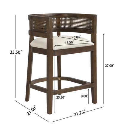 Isidore Wood And Rattan Upholstered Arm Counter Stools,Set of 2